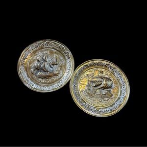 Vintage Peerage Hammered Brass Ship Plates-Set of 2 Nautical Wall Decor 9.75”